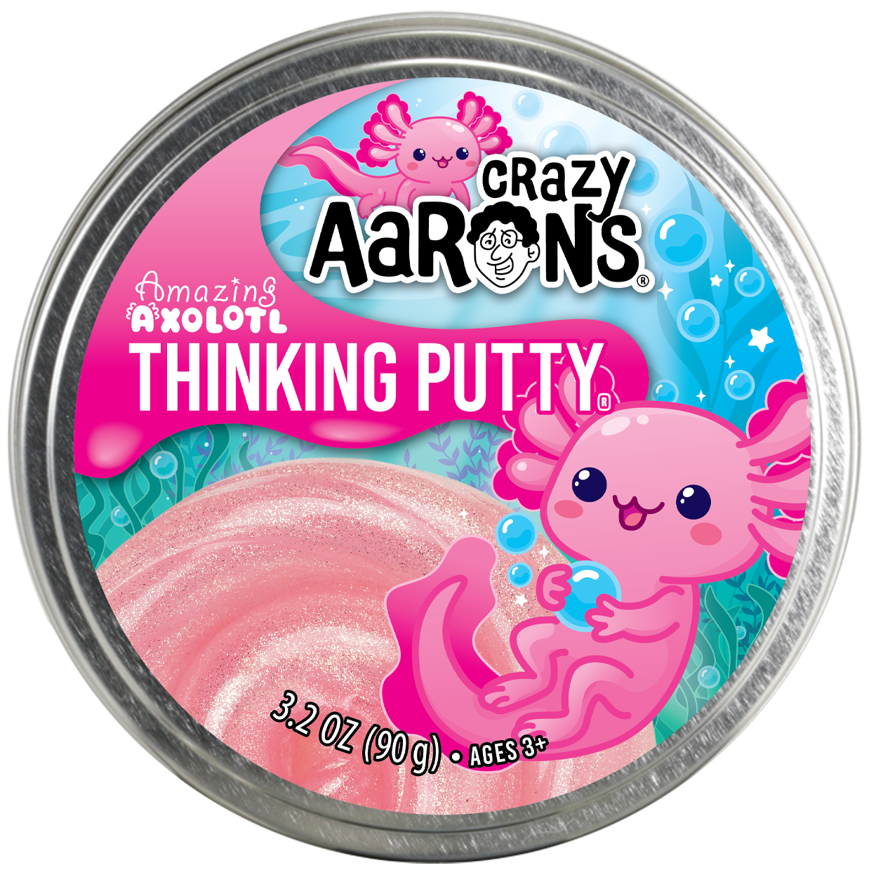 Crazy Aaron's - Amazing Axolotl - Full Size 4" Thinking Putty Tin