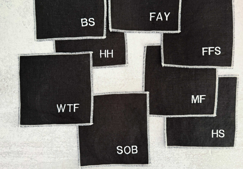 Sweary Cocktail Coasters in Black and White, set of eight