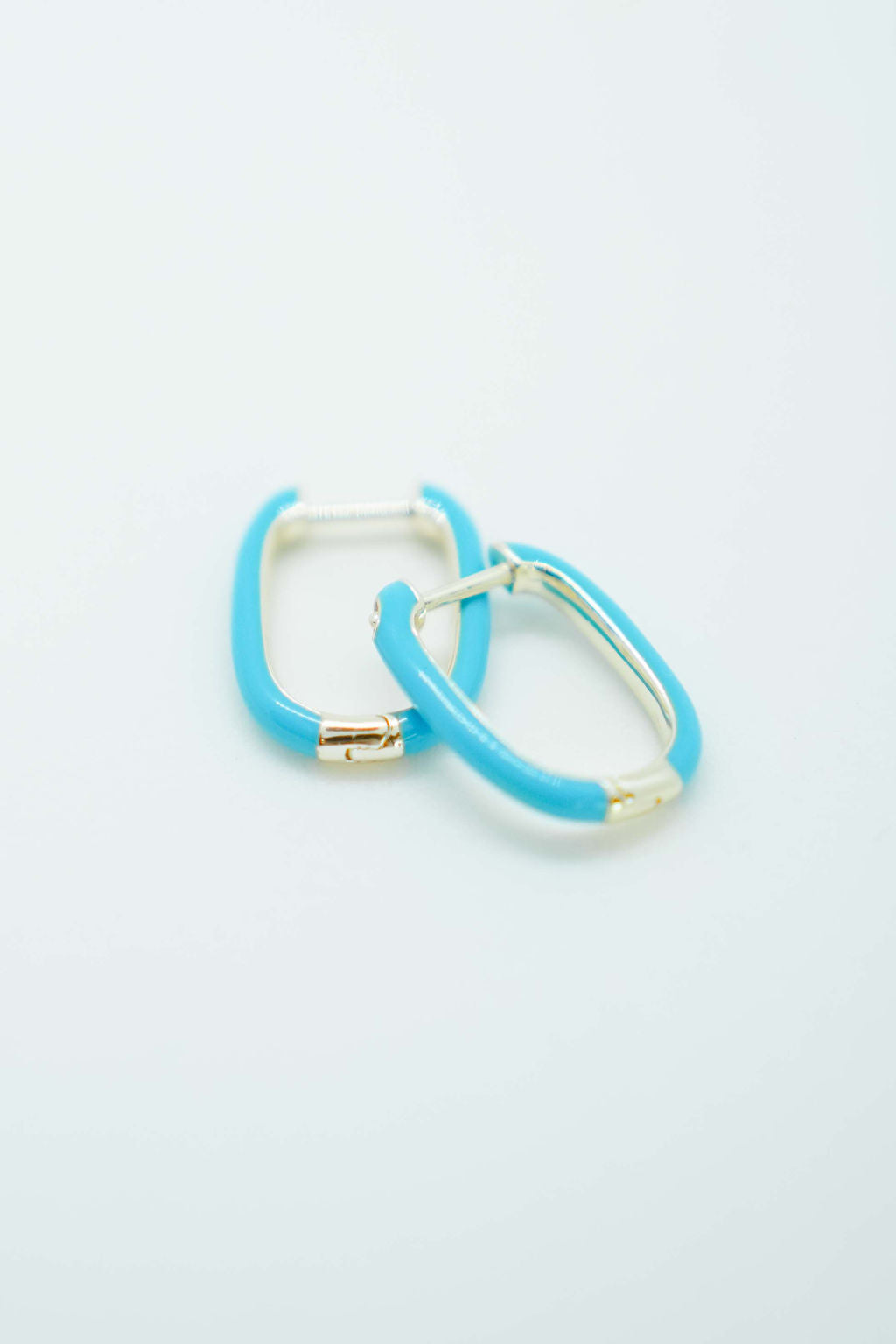 Blue Tompkins Oblong Enamel Hoop Earrings