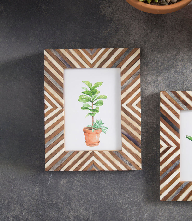 Banka Mundi 5x7 Brown & White Picture Frame - Carved Bone, Wood