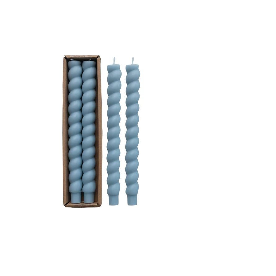 Unscented Twisted Taper Candles in Box - Blue, Set of 2