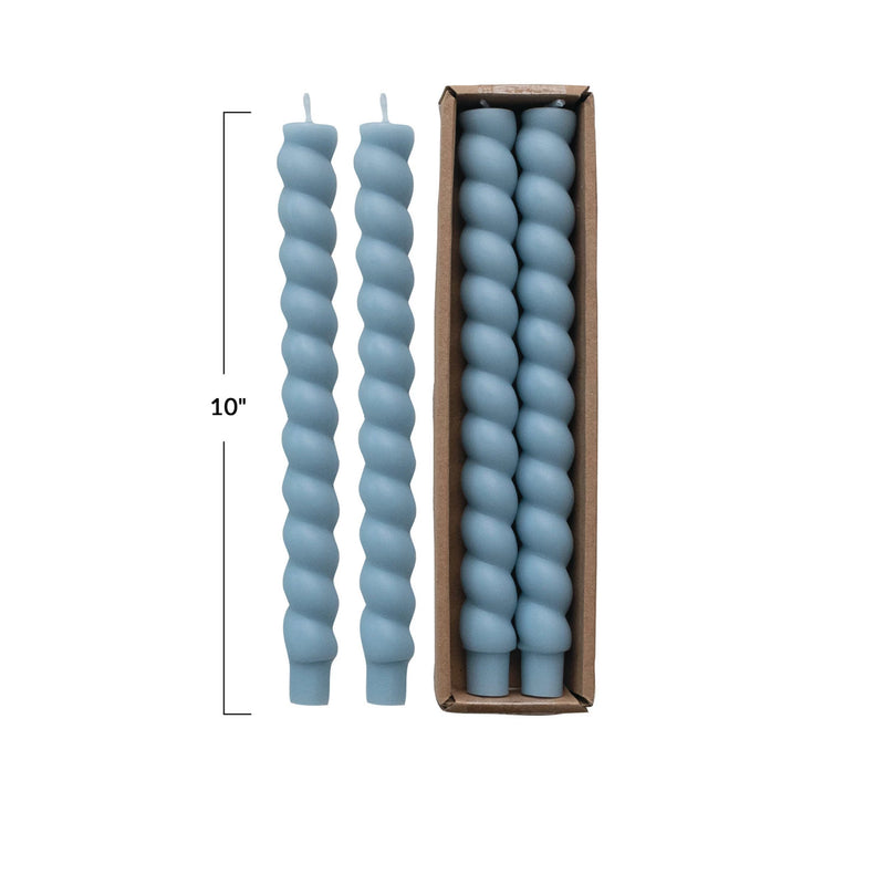 Unscented Twisted Taper Candles in Box - Blue, Set of 2