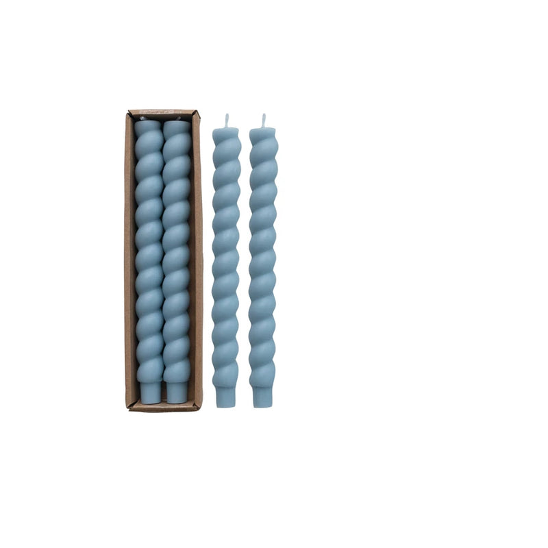Unscented Twisted Taper Candles in Box - Blue, Set of 2