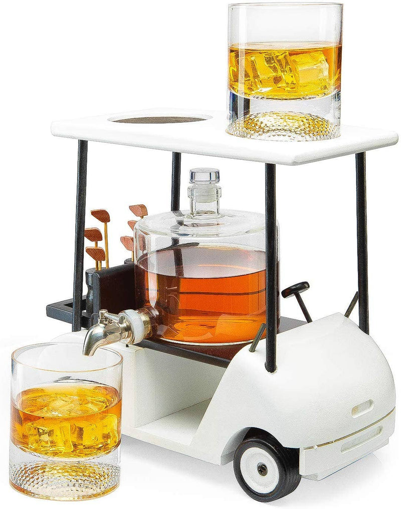 The Wine Savant /  Khen Glassware - Golf Cart Whiskey Decanter & Ball Glasses
