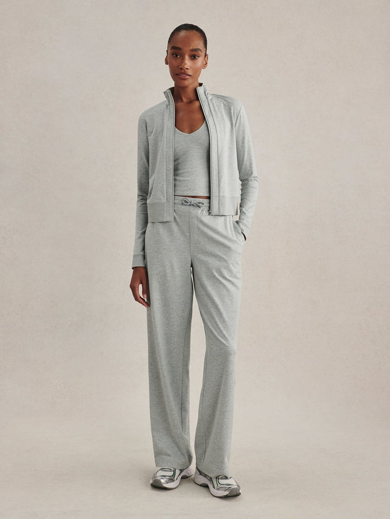 Rufus Cropped Zip Through in Blue Green Marl on model