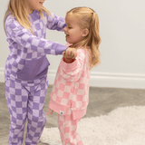 Checker Baby Pink Crew Neck Jogger Set