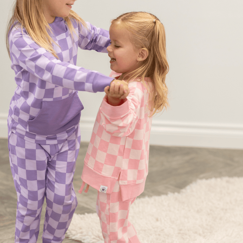 Checker Baby Pink Crew Neck Jogger Set