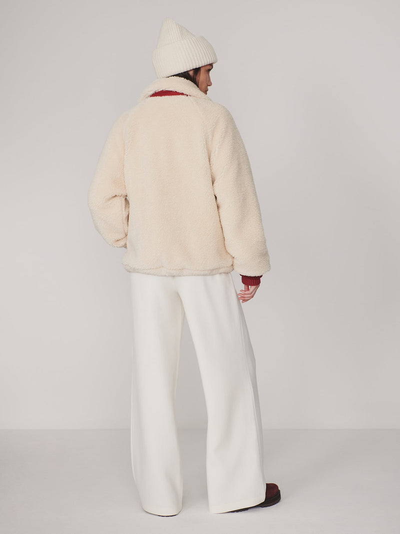 Kalyn Sherpa Jacket in Sandshell and Rumba Rose on model