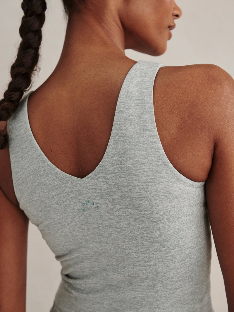 Ruby Cropped Tank in Blue Green Marl on model