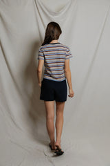 PerfectWhiteTee - Dawn Cotton Jersey Ringer Stripe Tee - Pacific Clementine Stripe