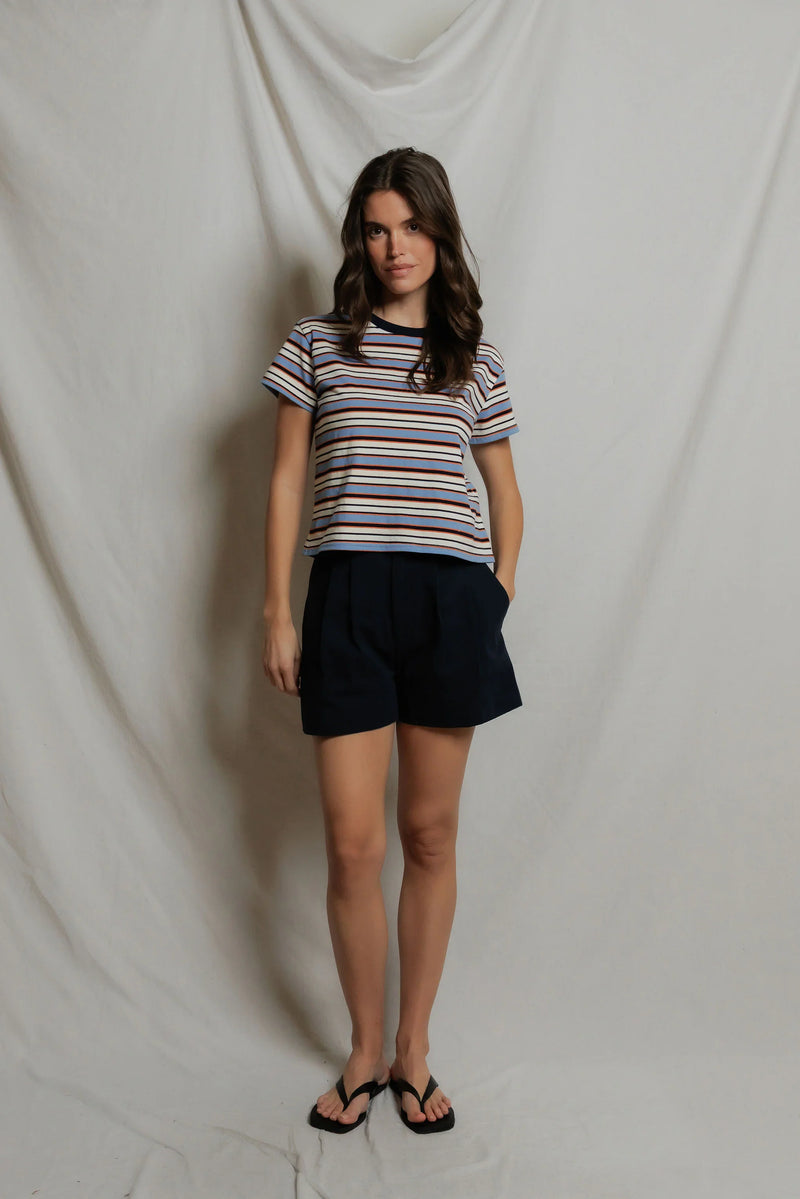 PerfectWhiteTee - Dawn Cotton Jersey Ringer Stripe Tee - Pacific Clementine Stripe