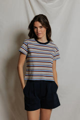 PerfectWhiteTee - Dawn Cotton Jersey Ringer Stripe Tee - Pacific Clementine Stripe