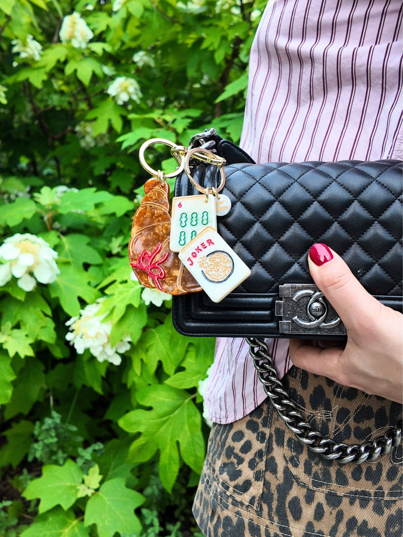 Solar Eclipse - Hand-painted Mahjong Bag Charm + Keychain | Eco-Friendly