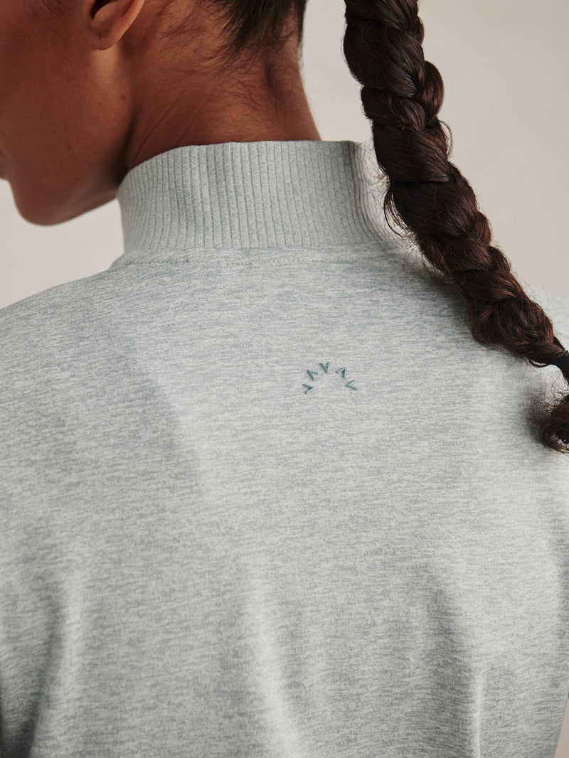 Rufus Cropped Zip Through in Blue Green Marl on model