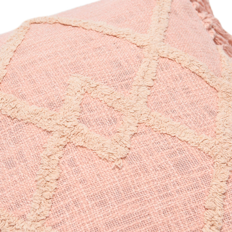 Cotton Blend Pillow w/ Tufted Pattern & Fringe - Pink