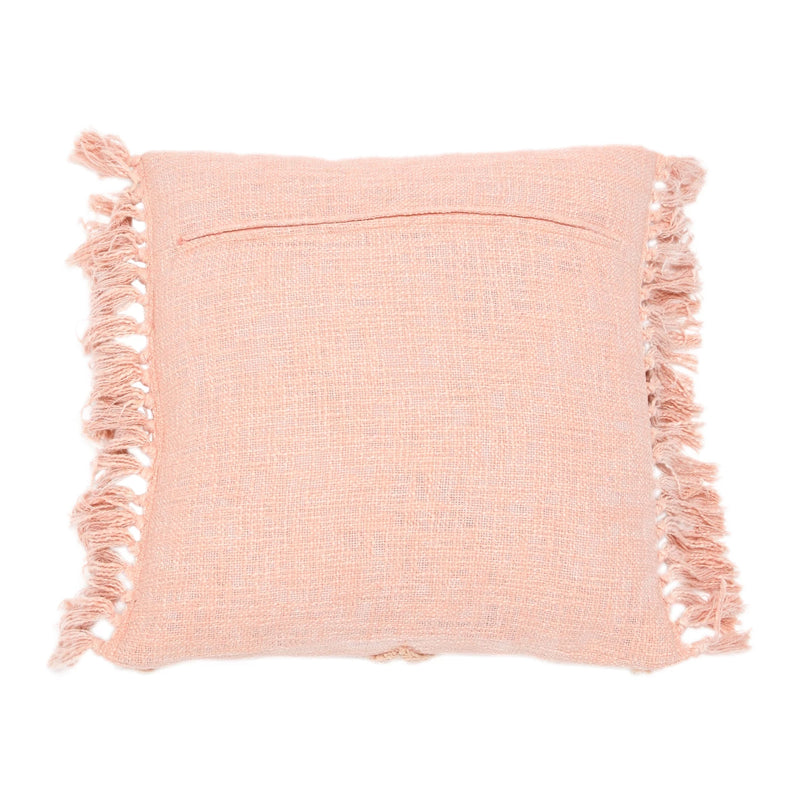 Cotton Blend Pillow w/ Tufted Pattern & Fringe - Pink