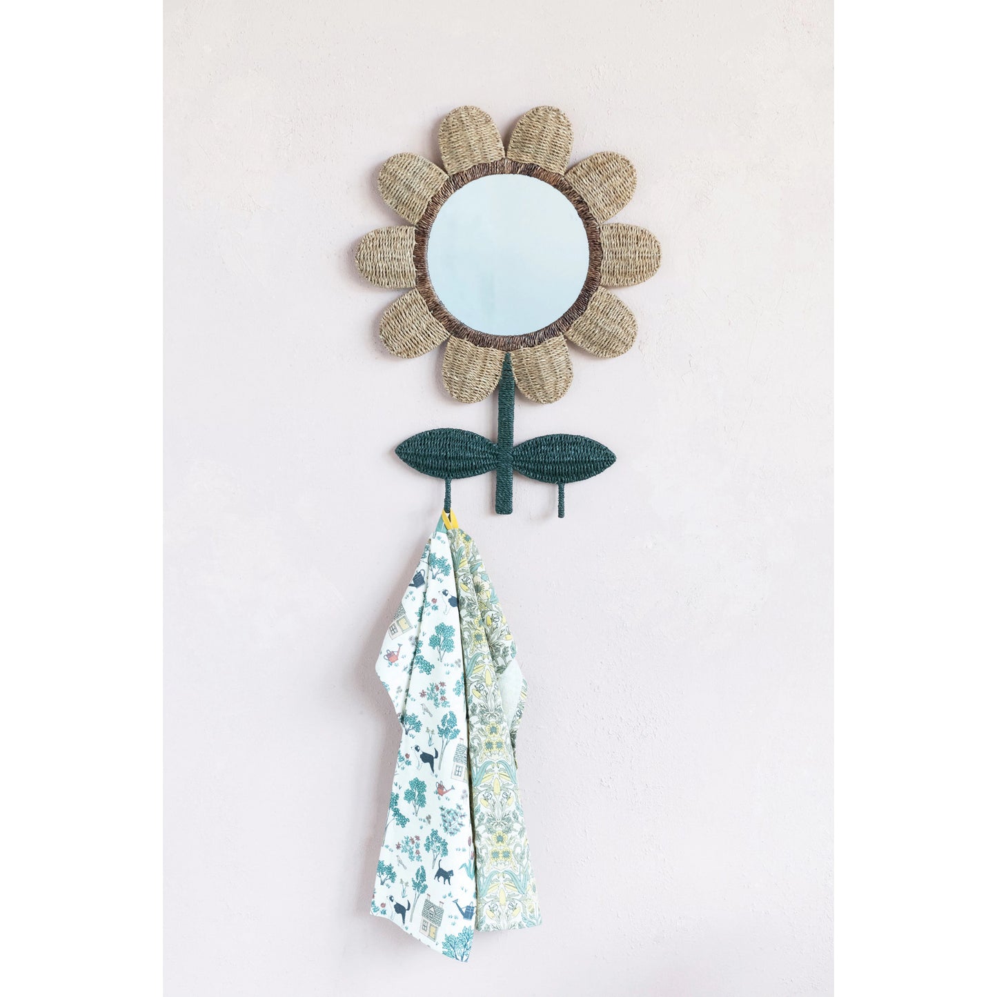 Hand-Woven Bankuan Metal & Flower Wall Mirror w/ 2 Hooks – Jones & Daughters