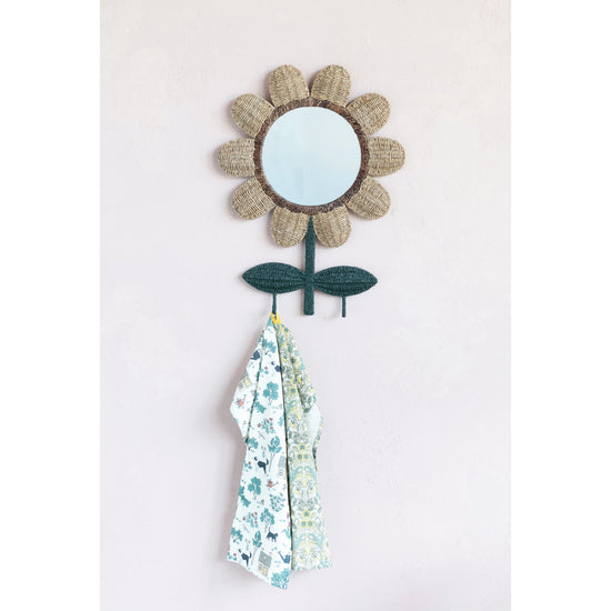 Load image into Gallery viewer, Hand-Woven Bankuan Metal &amp;amp; Flower Wall Mirror w/ 2 Hooks
