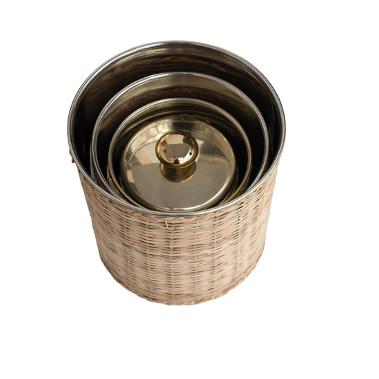 Rattan Wrapped Stainless Steel Canisters, Set of 4