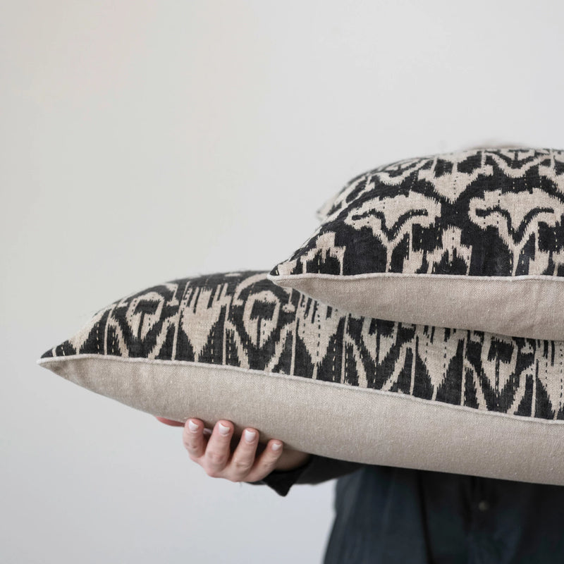 36" x 14" Woven Linen Lumbar Pillow w/ Ikat Print