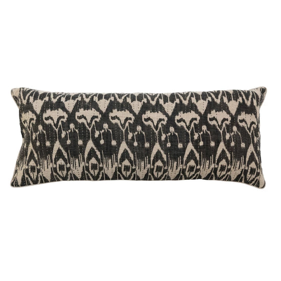 36" x 14" Woven Linen Lumbar Pillow w/ Ikat Print