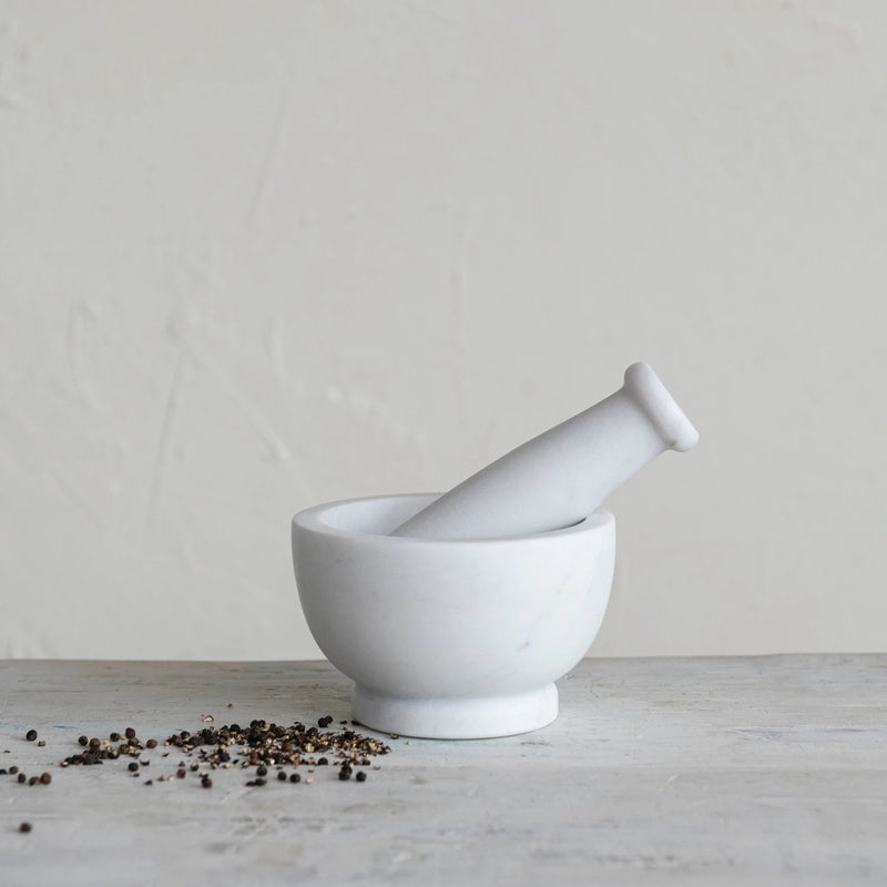 Marble Mortar & Pestle, White, Set of 2