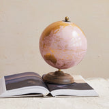 Metal & Globe on Mango Wood Stand, Pink