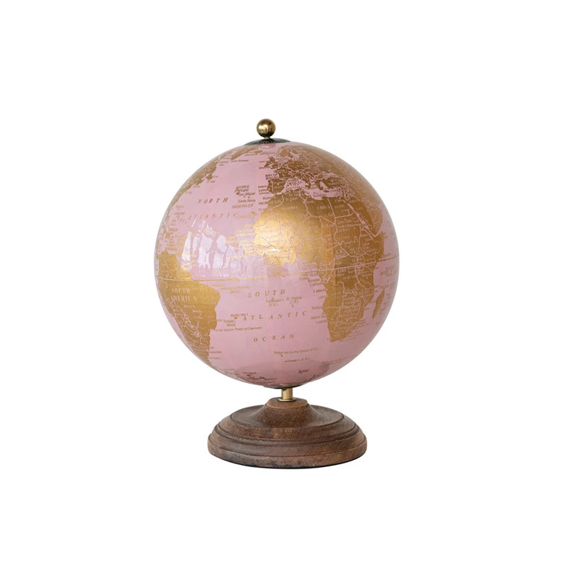 Metal & Globe on Mango Wood Stand, Pink