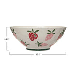 Hand-Painted Stoneware Bowl w/ Wax Relief Strawberries