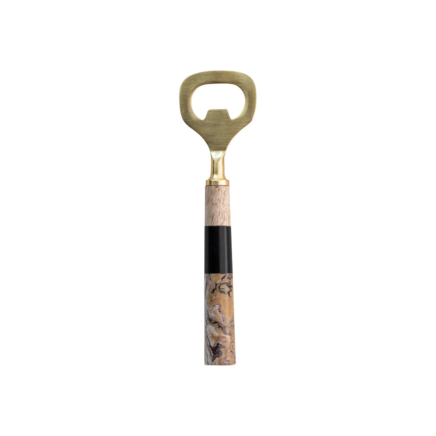 Bottle Opener w/ Marbled Resin & Mango Wood Handle