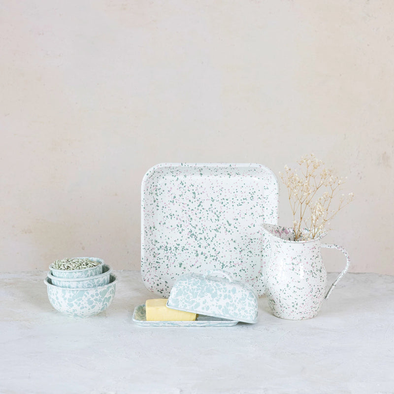 1 Quart Enameled Metal Splatterware Pitcher