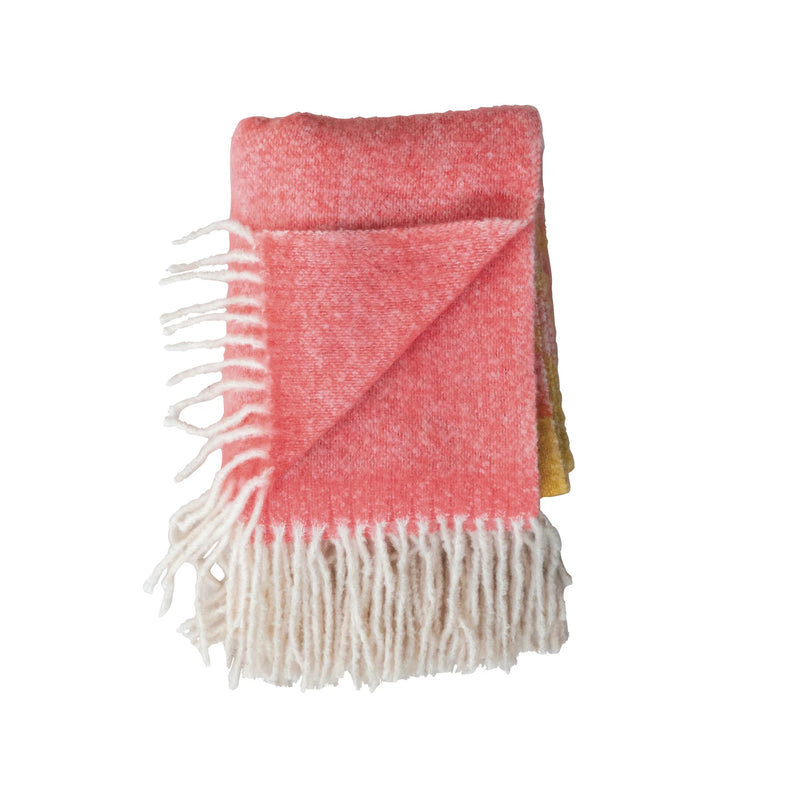 Brushed Acrylic & New Zealand Wool Throw w/ Stripes & Fringe