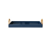 Lacquered Tray w/ Bamboo Handles & Metal Detail - Navy