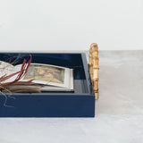 Lacquered Tray w/ Bamboo Handles & Metal Detail - Navy