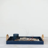 Lacquered Tray w/ Bamboo Handles & Metal Detail - Navy
