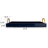Lacquered Tray w/ Bamboo Handles & Metal Detail - Navy