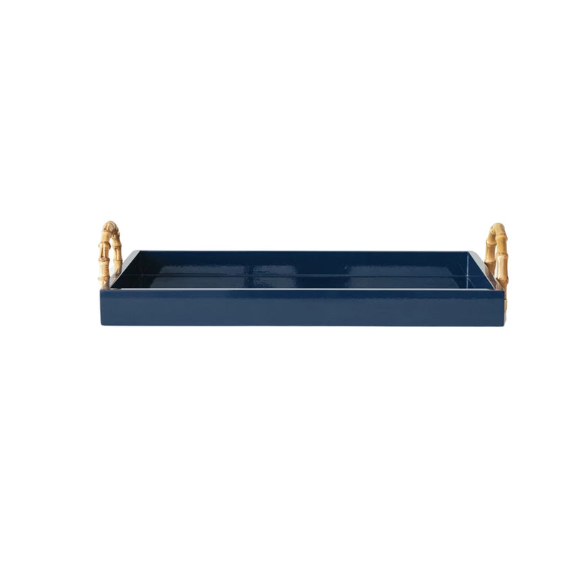 Lacquered Tray w/ Bamboo Handles & Metal Detail - Navy