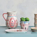Hand-Painted Stoneware Pitcher w/ Flowers
