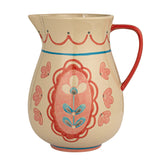 Hand-Painted Stoneware Pitcher w/ Flowers