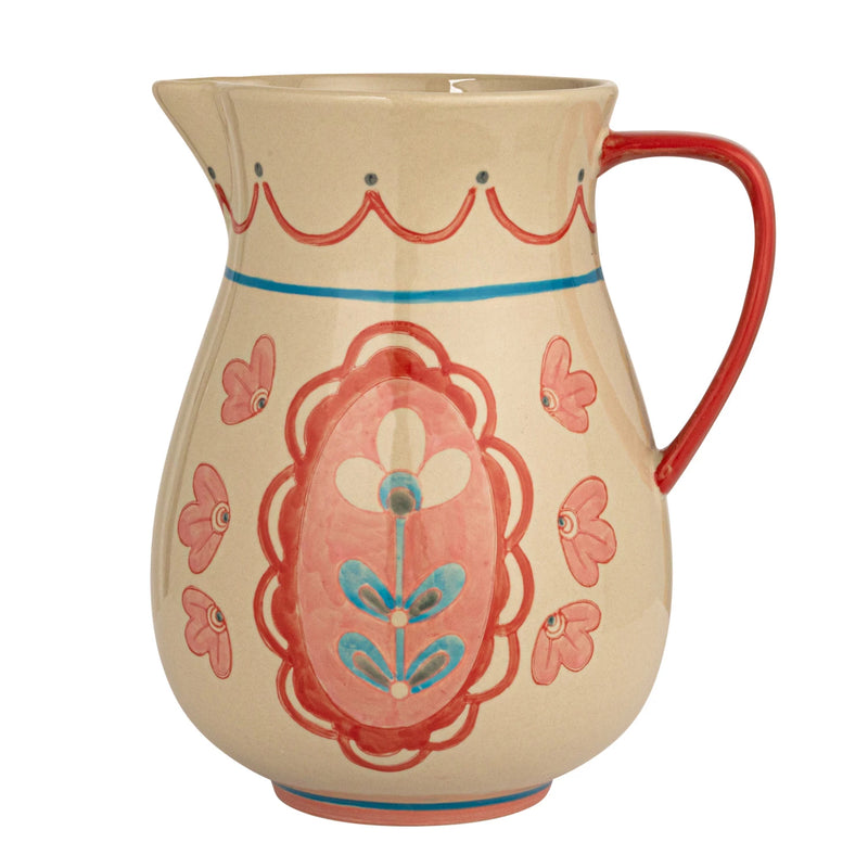 Hand-Painted Stoneware Pitcher w/ Flowers