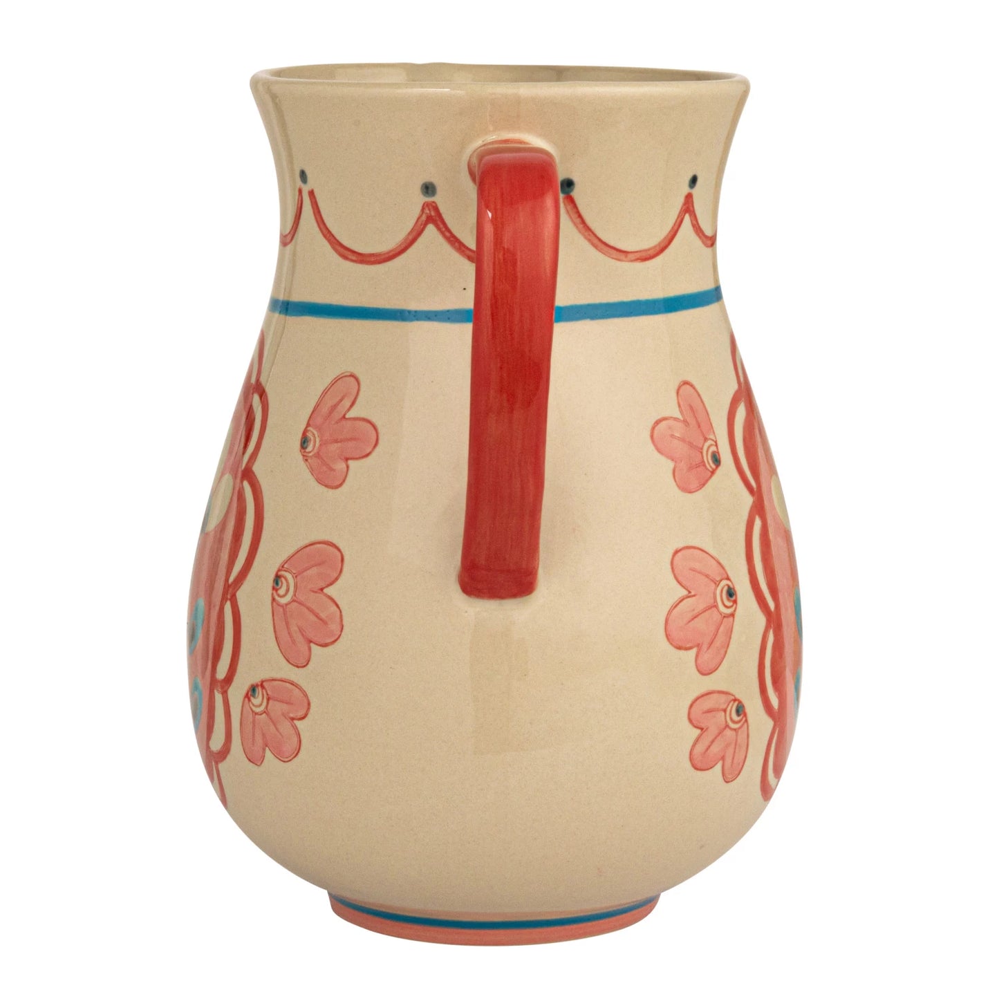 Hand-Painted Stoneware Pitcher w/ Flowers