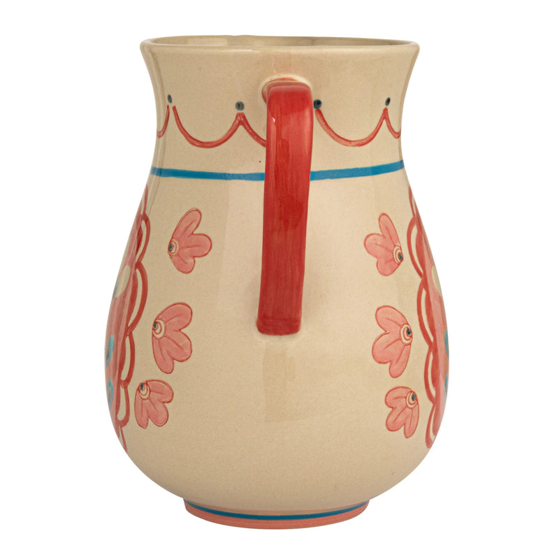 Hand-Painted Stoneware Pitcher w/ Flowers