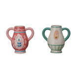 Hand-Painted Stoneware Urn w/ Flower & Handles
