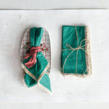 Cotton Napkin w Metallic Embroidered Fringe - Set of 4