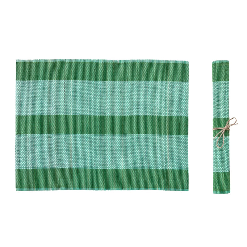 Hand-Woven Bamboo Placemat w/ Stripes, Teal & Green