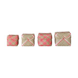 Hand-Woven Palm Leaf Boxes with Designs, Set of 4