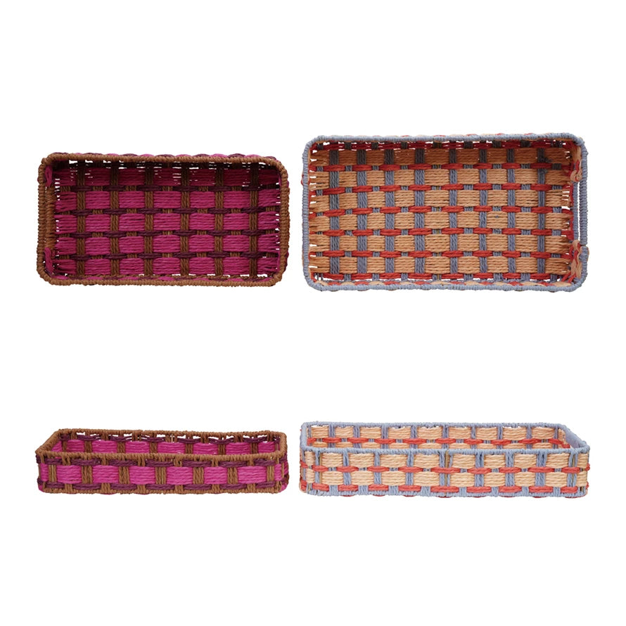 Decorative Woven Paper Rope Tray with Handles