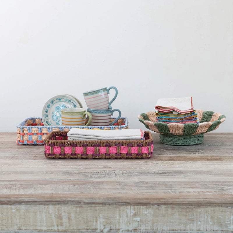 Decorative Woven Paper Rope Tray with Handles