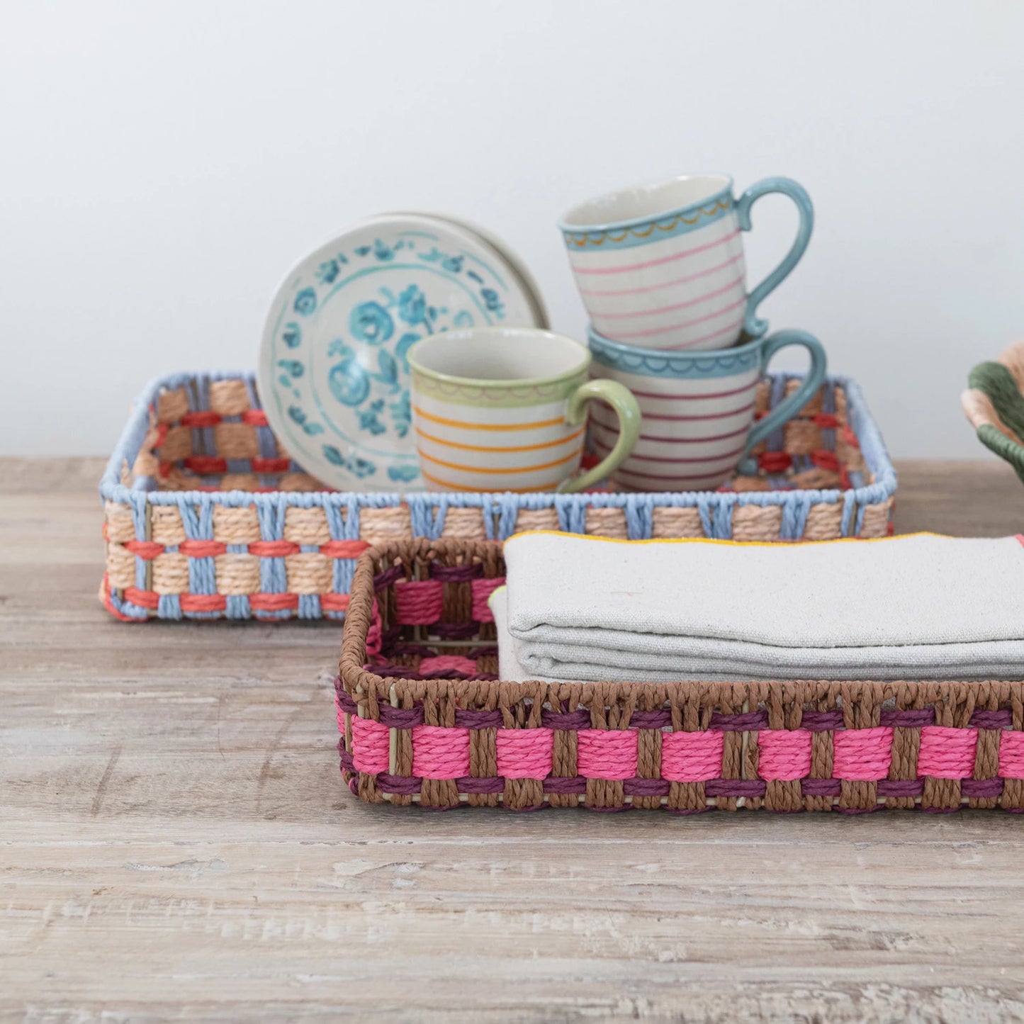 Decorative Woven Paper Rope Tray with Handles