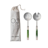 Stainless Steel Salad Servers, Green & White